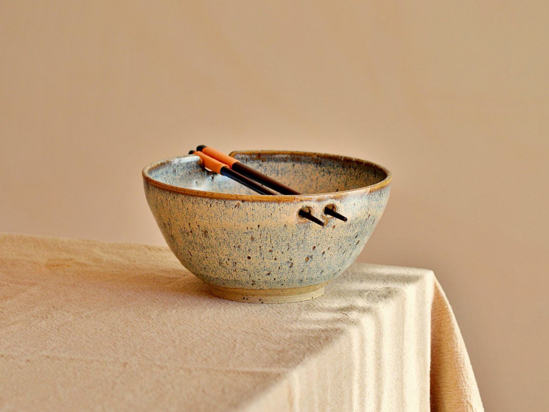 Noodle Bowl White, Pistachio & Blue Elizabeth Bell Ceramics